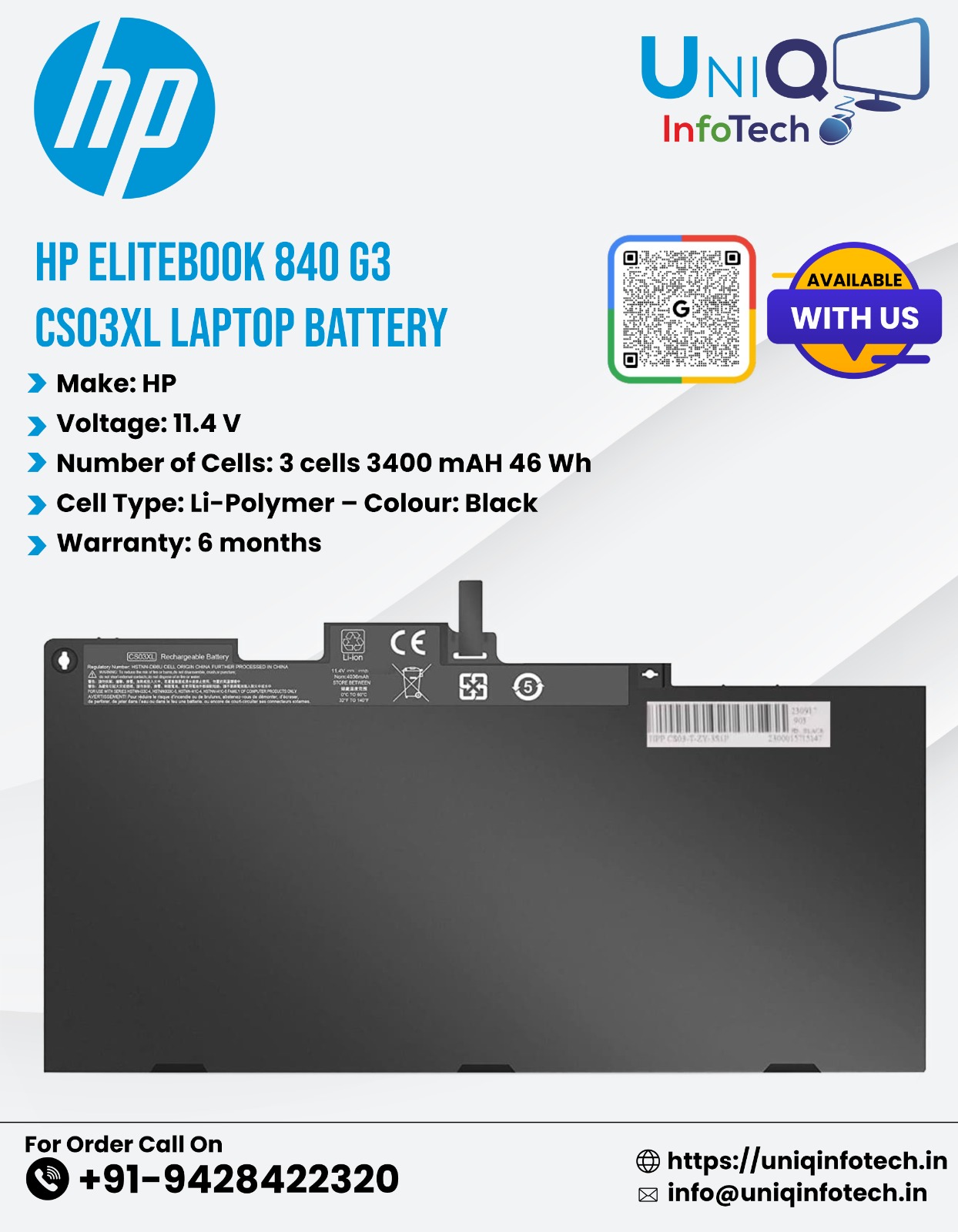 Hp Elitebook 840 G3 Cs03Xl Laptop Battery