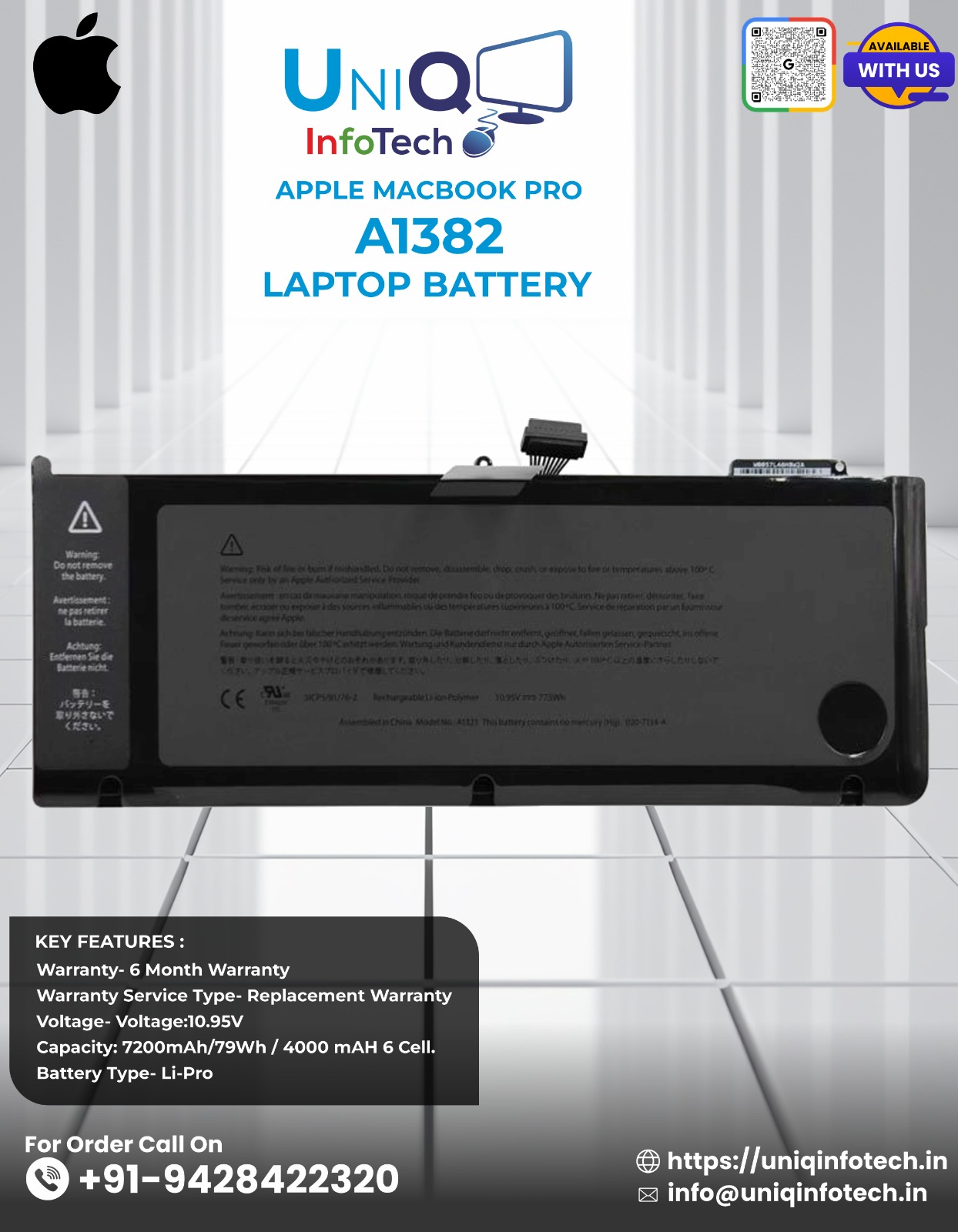 Apple Macbook Pro A1382 Laptop Battery