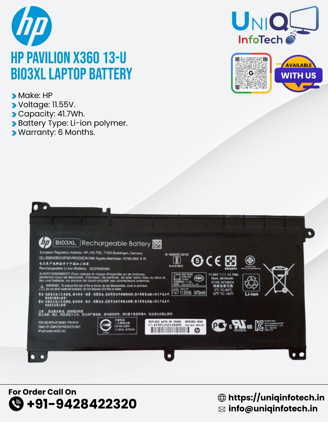 Hp Pavilion X360 13-U Bi03Xl Laptop Battery