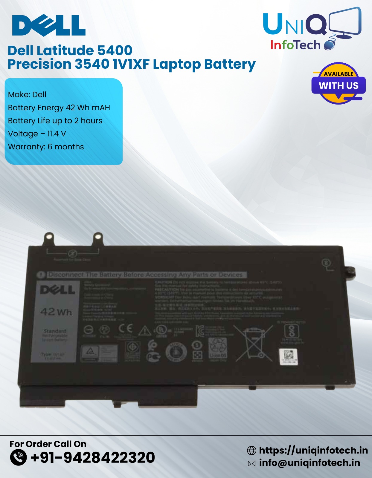 Dell Latitude 5400 / Precision 3540 1V1Xf Laptop Battery