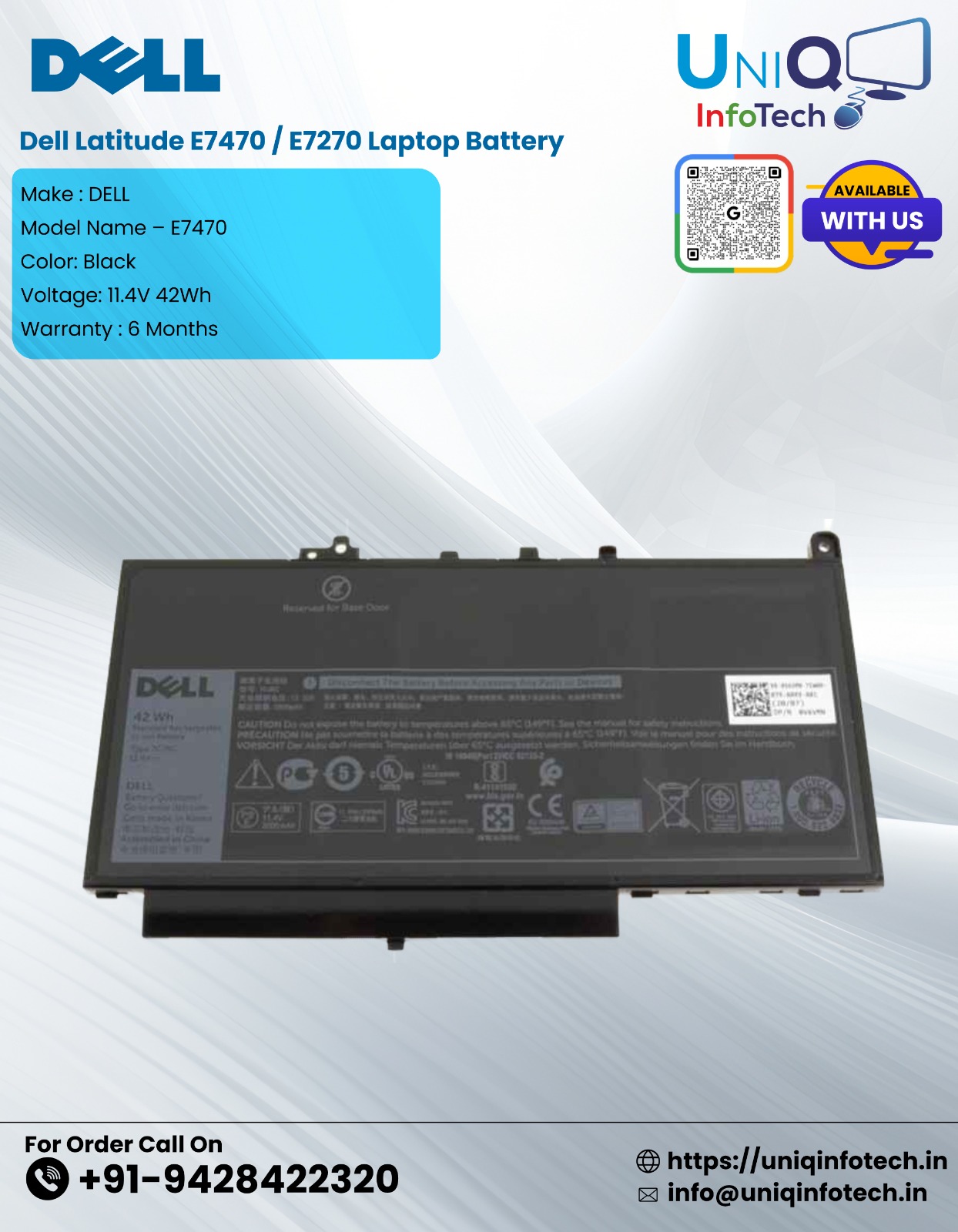 Dell Latitude E7470 / E7270 Laptop Battery