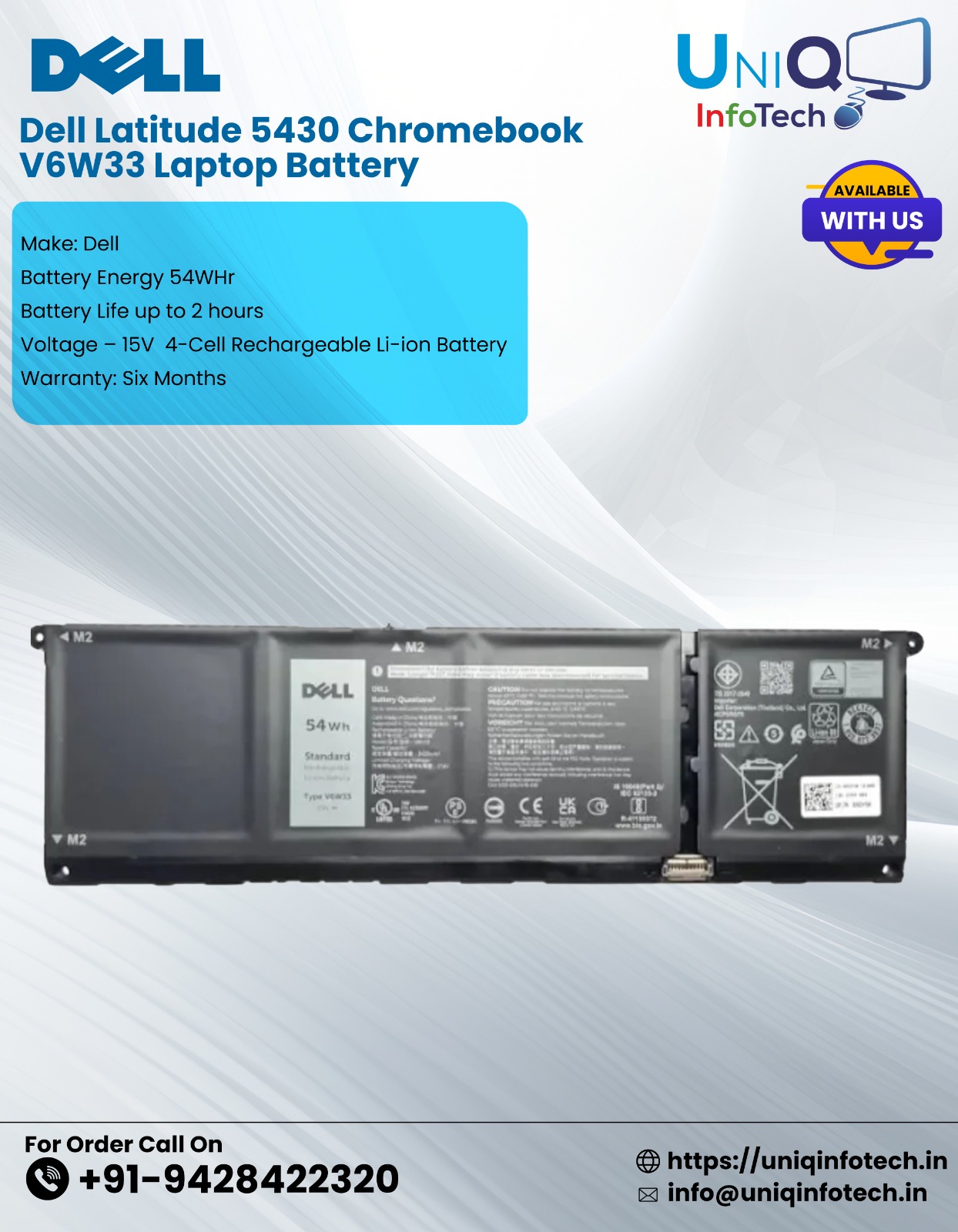 Dell Latitude 5430 Chromebook V6W33 Laptop Battery