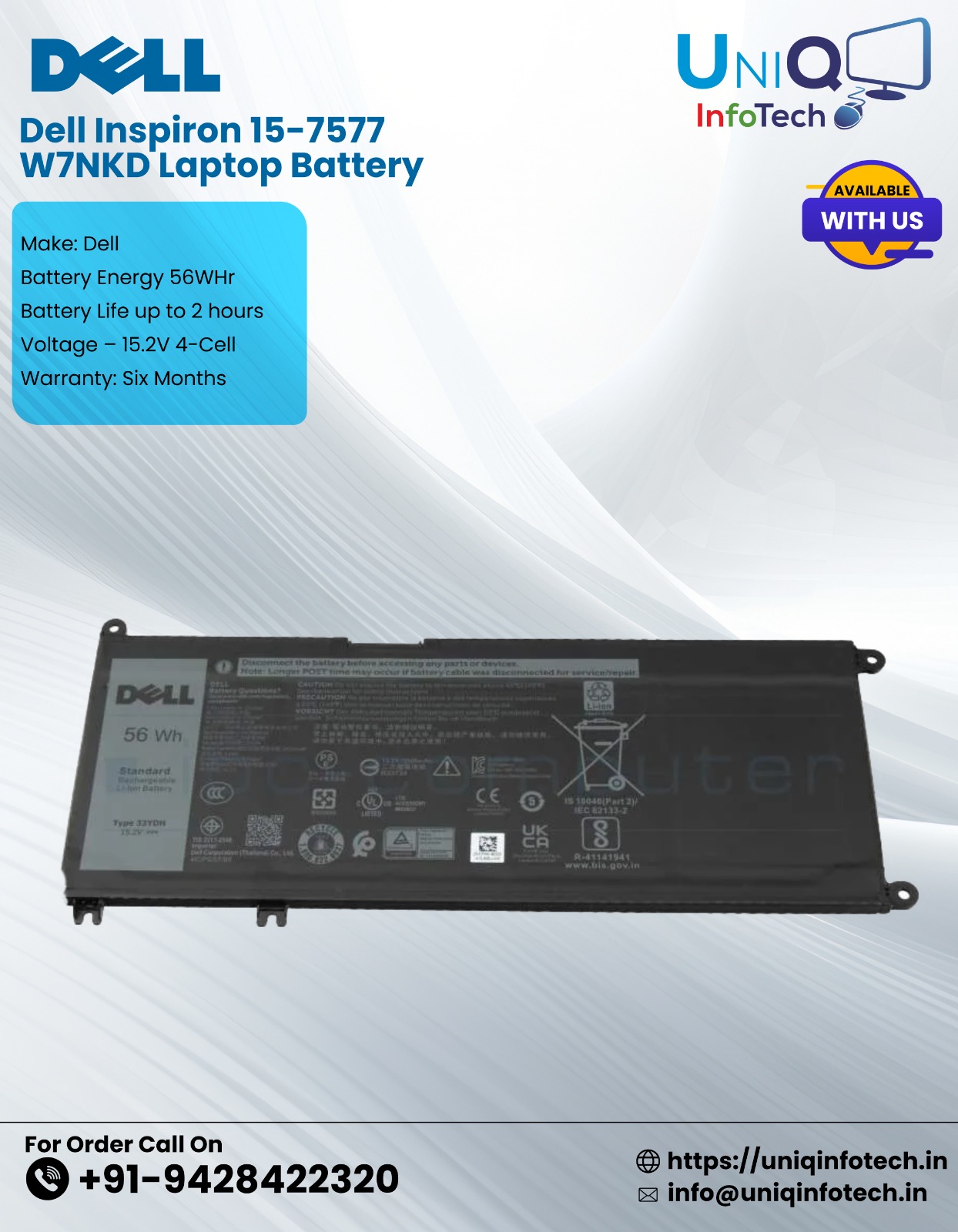 Dell Inspiron 15-7577 W7Nkd Laptop Battery