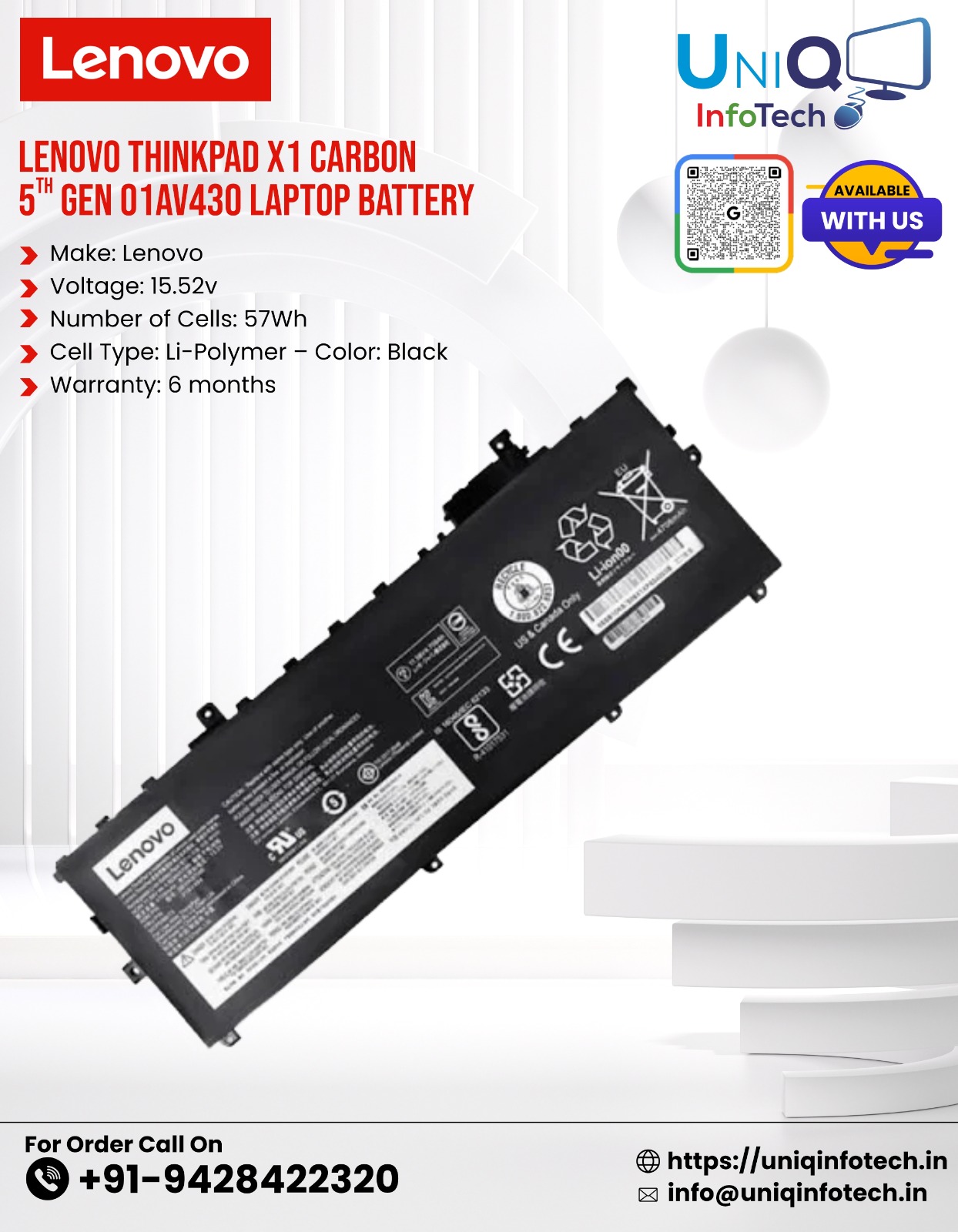 Lenovo Thinkpad X1 Carbon 5Th Gen 01Av430 Laptop Battery