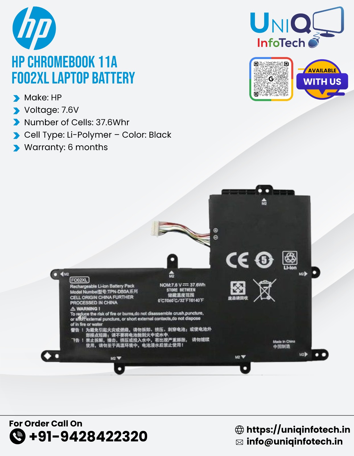 Hp Chromebook 11A – Fo02Xl Laptop Battery