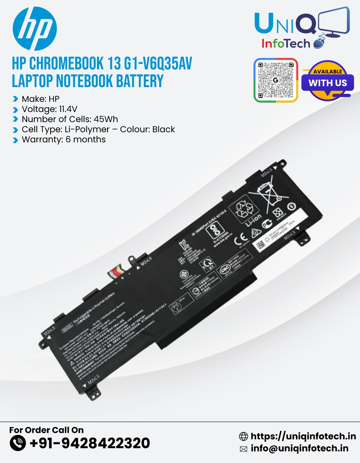 Hp Chromebook 13 G1-V6Q35Av Laptop Notebook Battery