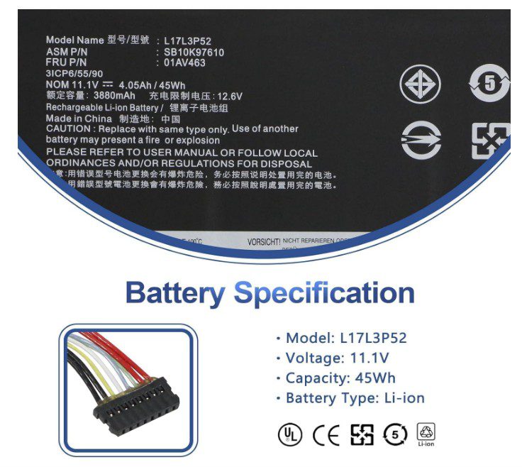 LENOVO L17C3P52 Laptop Notebook Battery - Image 2