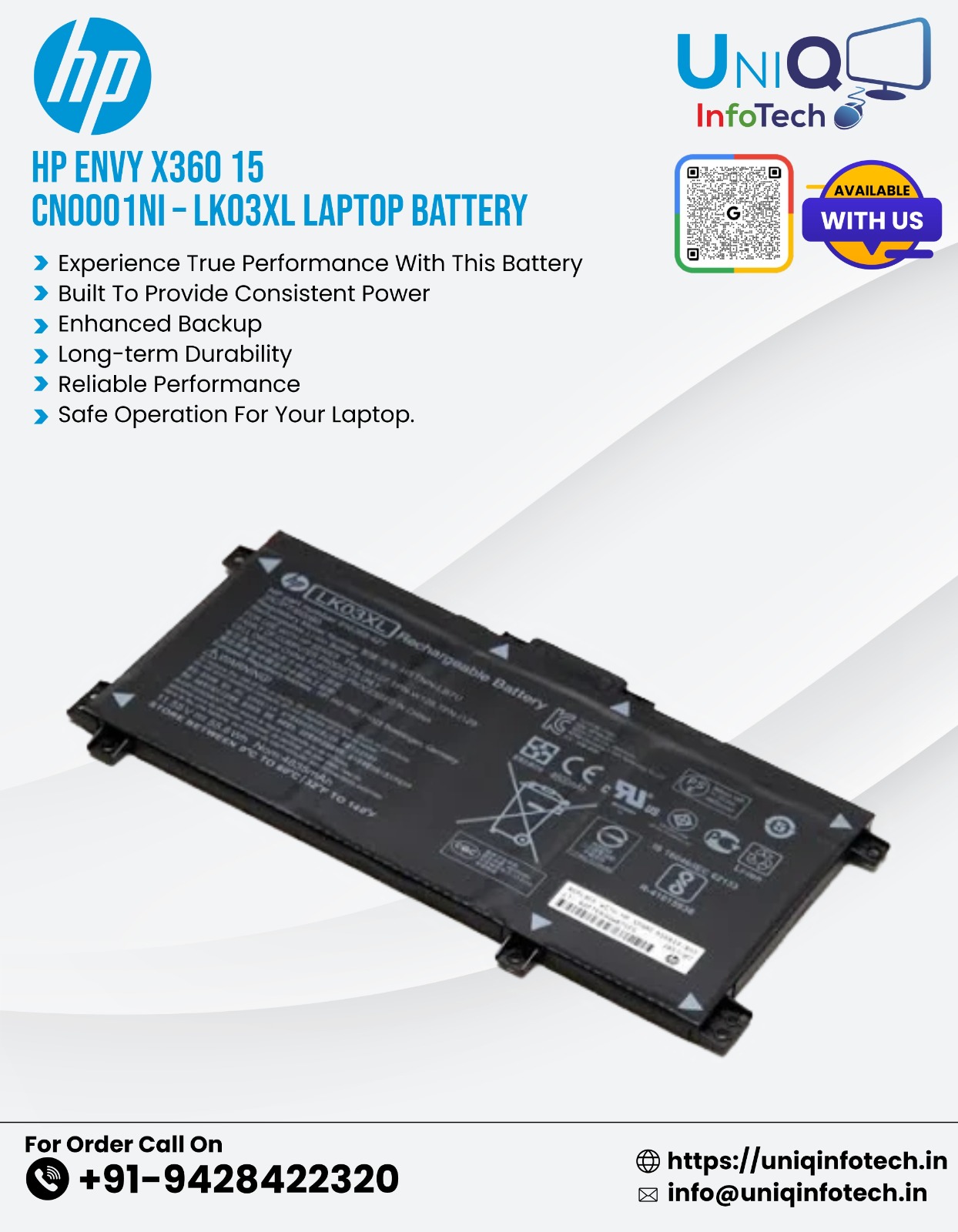 Hp Envy X360 15-Cn0001Ni – Lk03Xl Laptop Battery