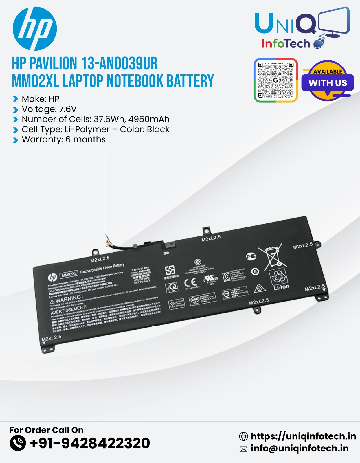 Hp Pavilion 13-An0039Ur – Mm02Xl Laptop Notebook Battery