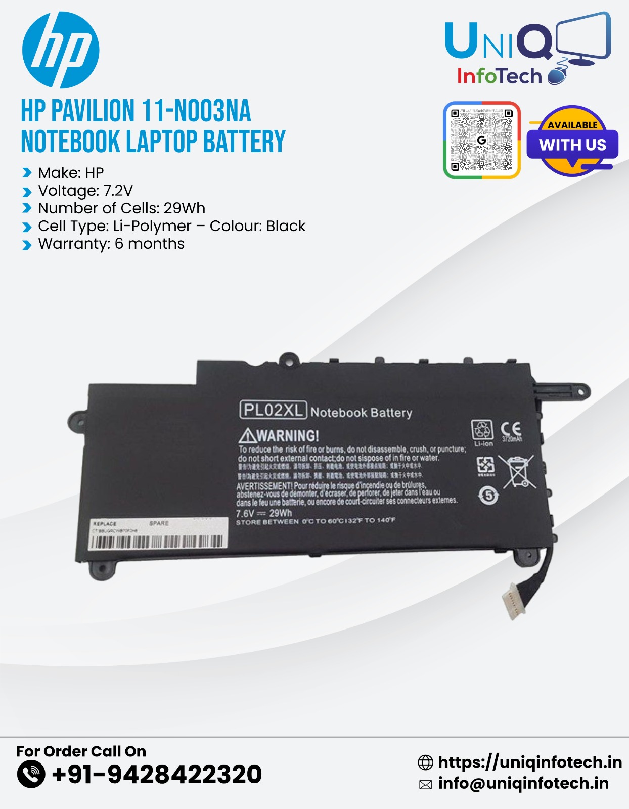 Hp Pavilion 11 X360 Pl02Xl Notebook Laptop Battery