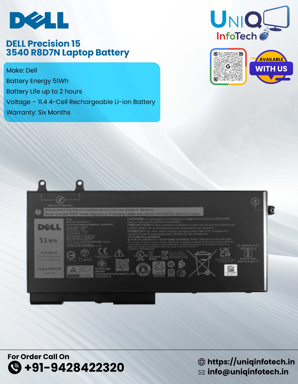 Dell Precision 15 3540 R8D7N Laptop Battery