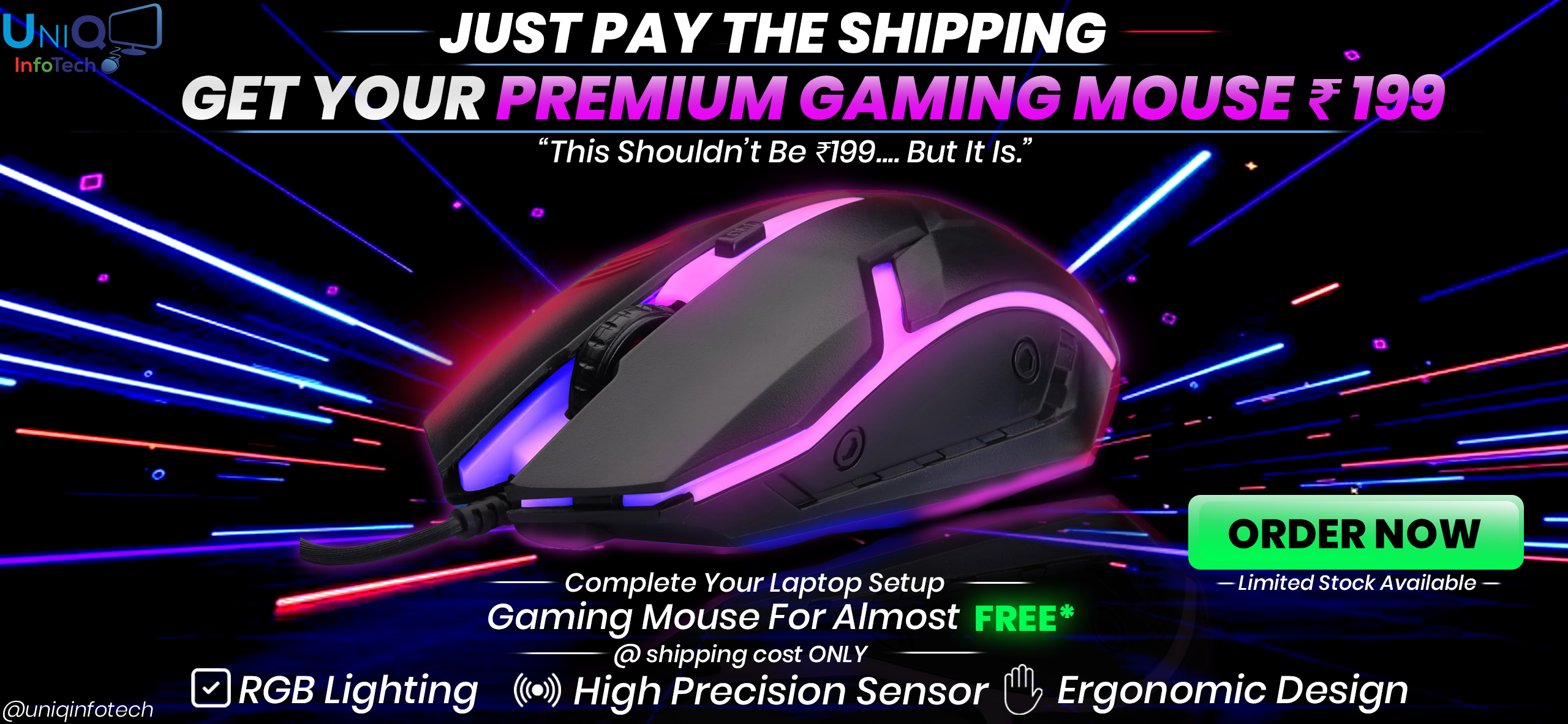 Zebronics Uzi High Precision Wired Gaming Mouse With 4 Buttons With Rainbow Led Lights