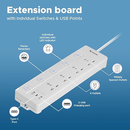 Lapcare Smart Surge Protector With Individual Switch, Extension Board - Image 2