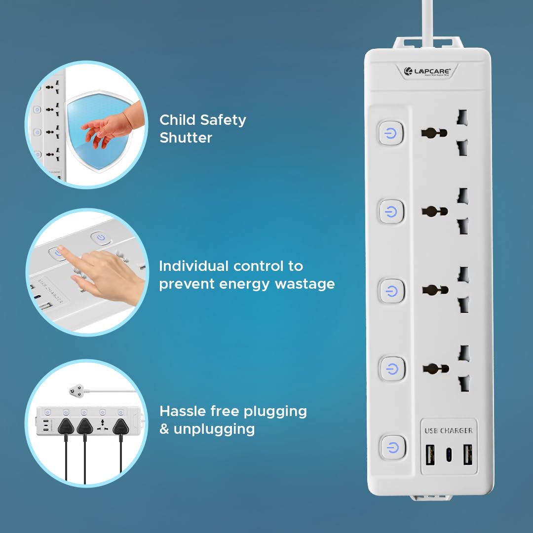 Lapcare Smart Surge Protector With Individual Switch, Extension Board