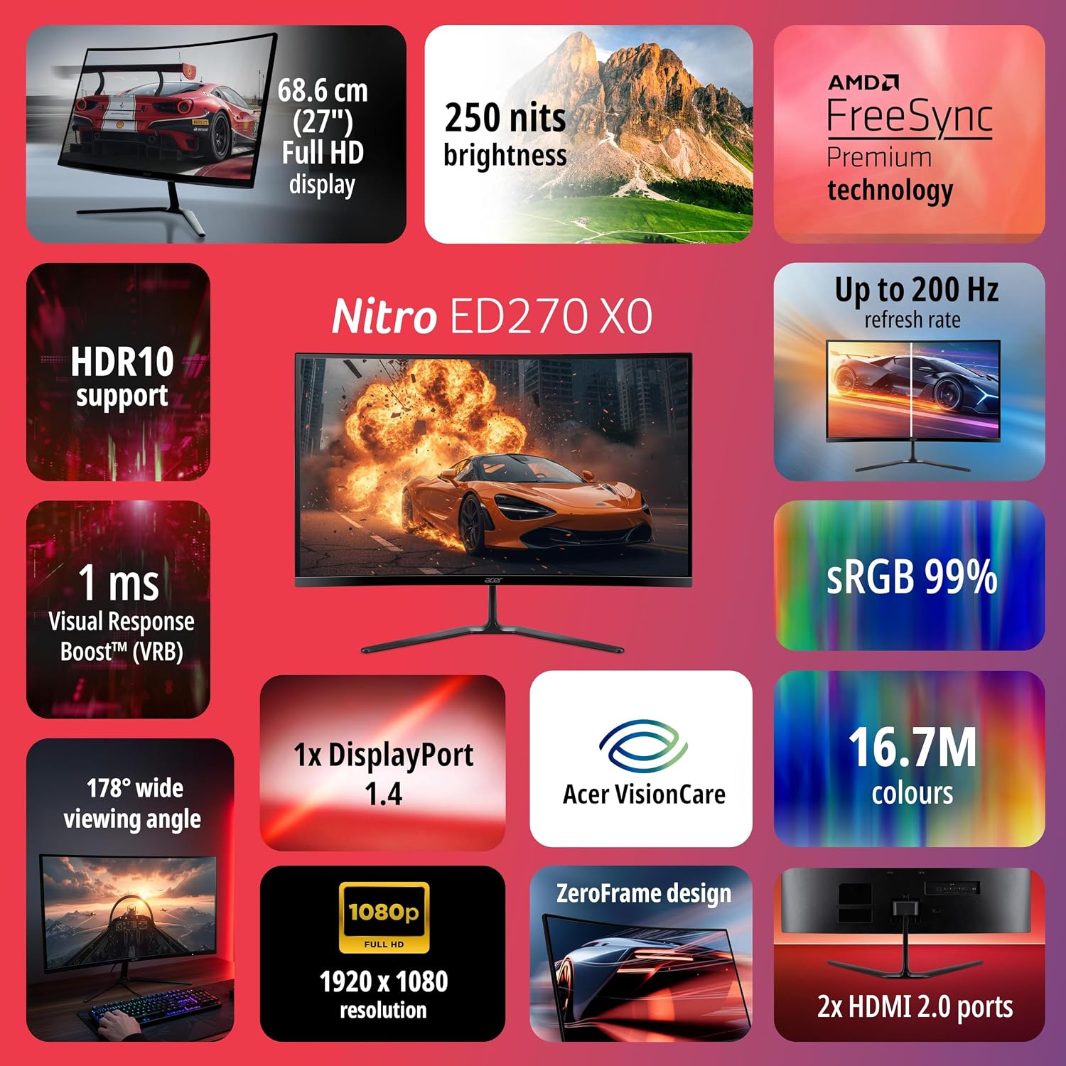 Acer Nitro Ed270 X0 27 Inch Full Hd Curved Gaming Monitor - Image 3