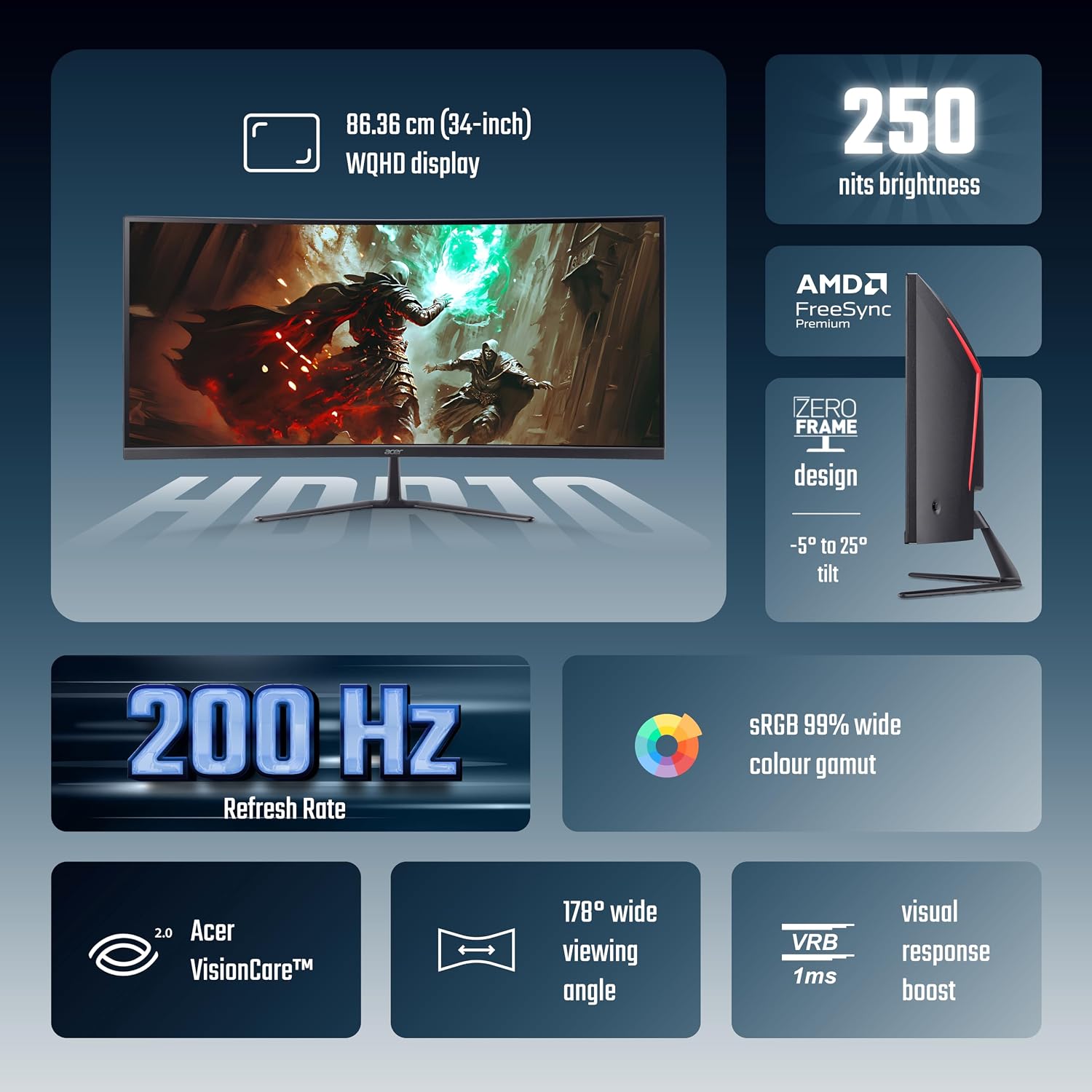 Acer Nitro Ed340Cur X0 34 Inch Uwqhd Curved Gaming Monitor - Image 2
