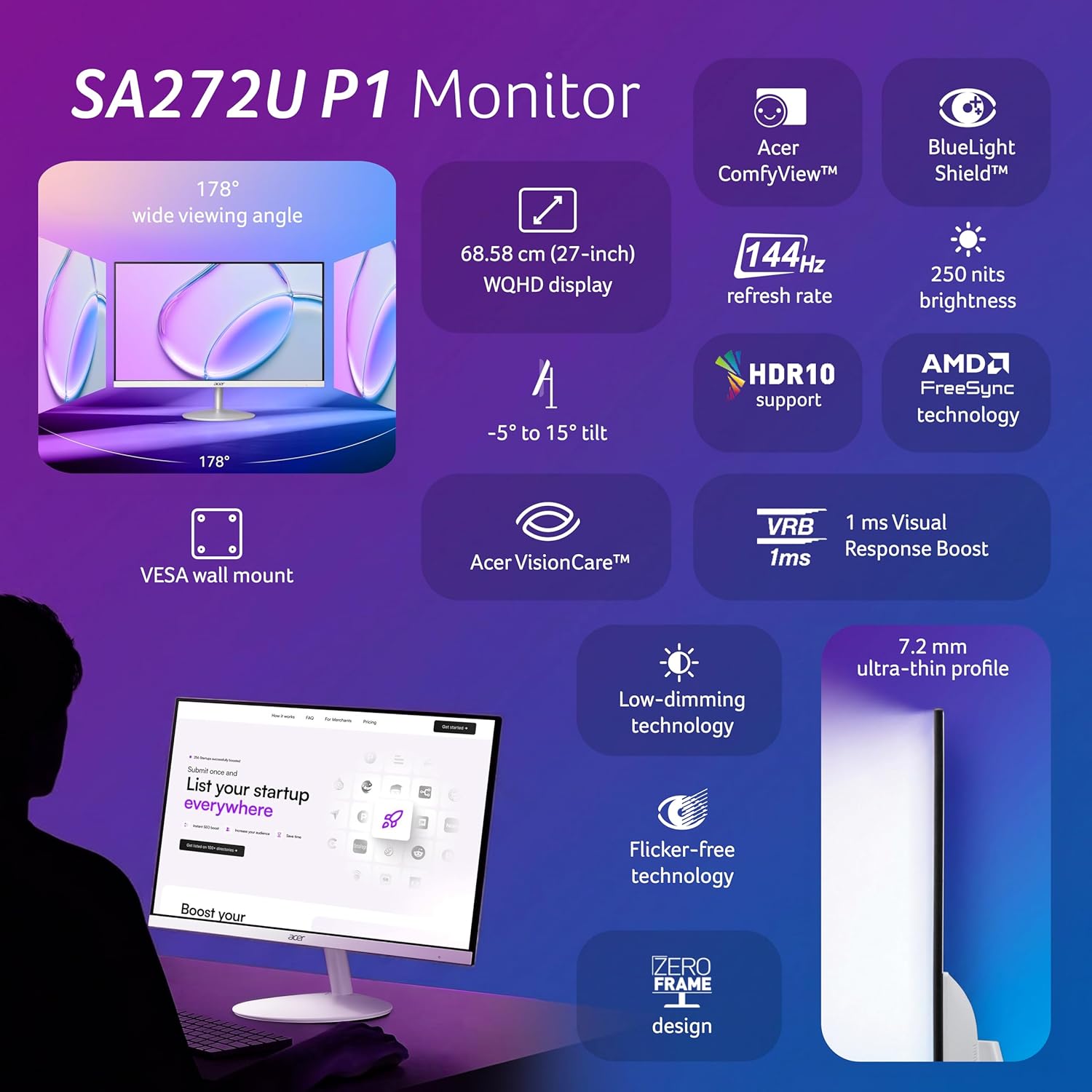 Acer Sa272U P1 27 Inch Wqhd 2560×1440 Ips Monitor - Image 2