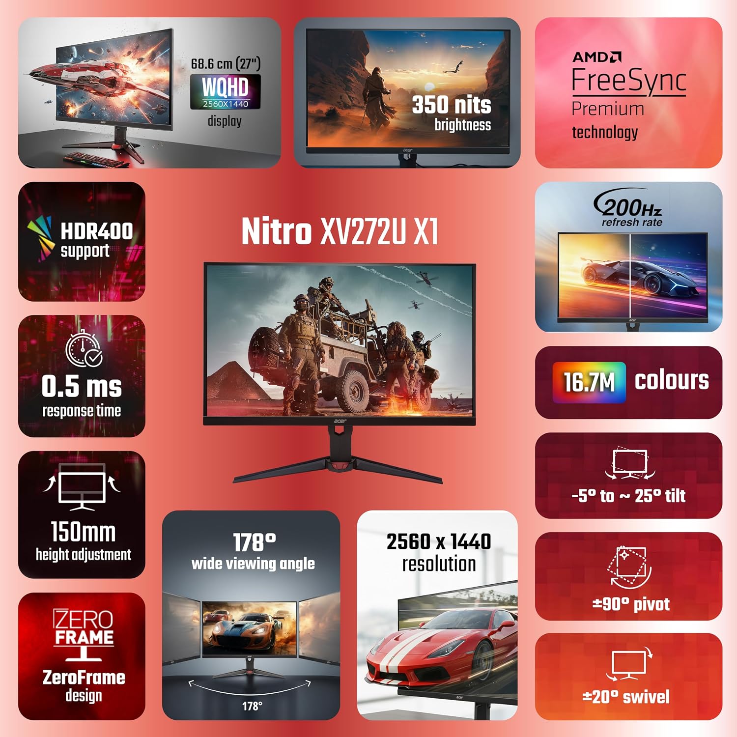 Acer Nitro Xv272U 27 Inch Wqhd (2560×1440) Ips Gaming Monitor - Image 4