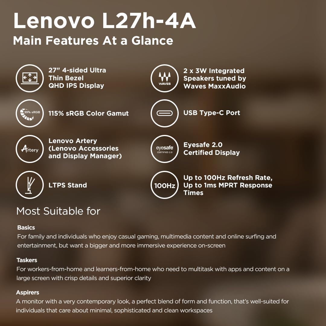 Lenovo L27H-4A 68.58Cms (27) Monitor | 67C0Uac6In - Image 2